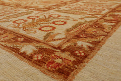 10x14 Ivory, Brown, Rust Color Hand Knotted Peshawar 100% Wool Traditional Oriental Rug