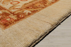 10x14 Ivory, Brown, Rust Color Hand Knotted Peshawar 100% Wool Traditional Oriental Rug