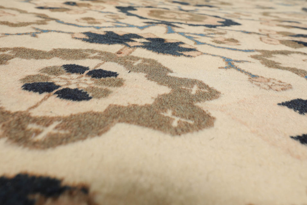 Palace Ivory, Midnight Blue, Olive Green Color Hand Knotted Mahal 100% Wool Traditional Oriental Rug