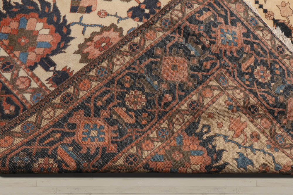 Palace Ivory, Midnight Blue, Olive Green Color Hand Knotted Mahal 100% Wool Traditional Oriental Rug