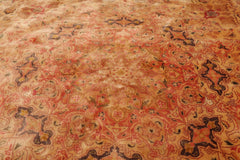 Round Tan, Peach, Rose Color Hand Knotted Tabriz Wool & Silk Traditional Oriental Rug