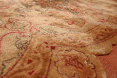 Round Tan, Peach, Rose Color Hand Knotted Tabriz Wool & Silk Traditional Oriental Rug