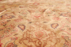 Round Tan, Peach, Rose Color Hand Knotted Tabriz Wool & Silk Traditional Oriental Rug