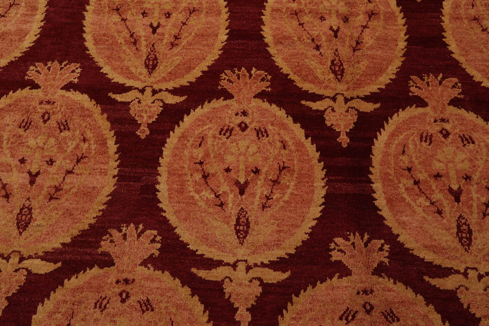 9x12 Rust, Peach, Light Gold Color Hand Knotted 100% Wool Transitional Oriental Rug