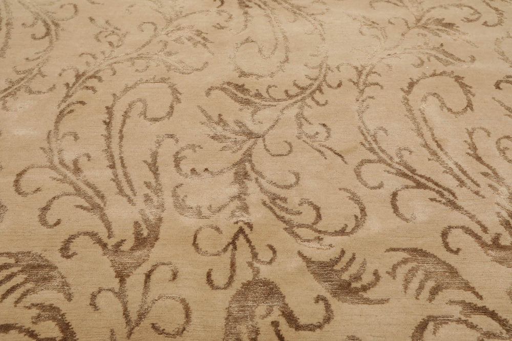 6x9 Beige, Brown, Color Hand Knotted 100% Wool Transitional Oriental Rug