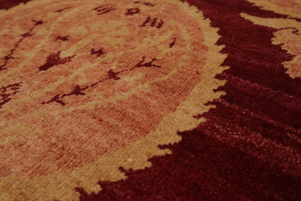 9x12 Rust, Peach, Light Gold Color Hand Knotted 100% Wool Transitional Oriental Rug