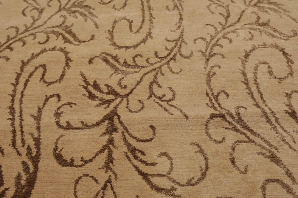 6x9 Beige, Brown, Color Hand Knotted 100% Wool Transitional Oriental Rug