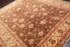 8x10 Brown, Beige, Coral Color Hand Knotted Peshawar 100% Wool Traditional Oriental Rug