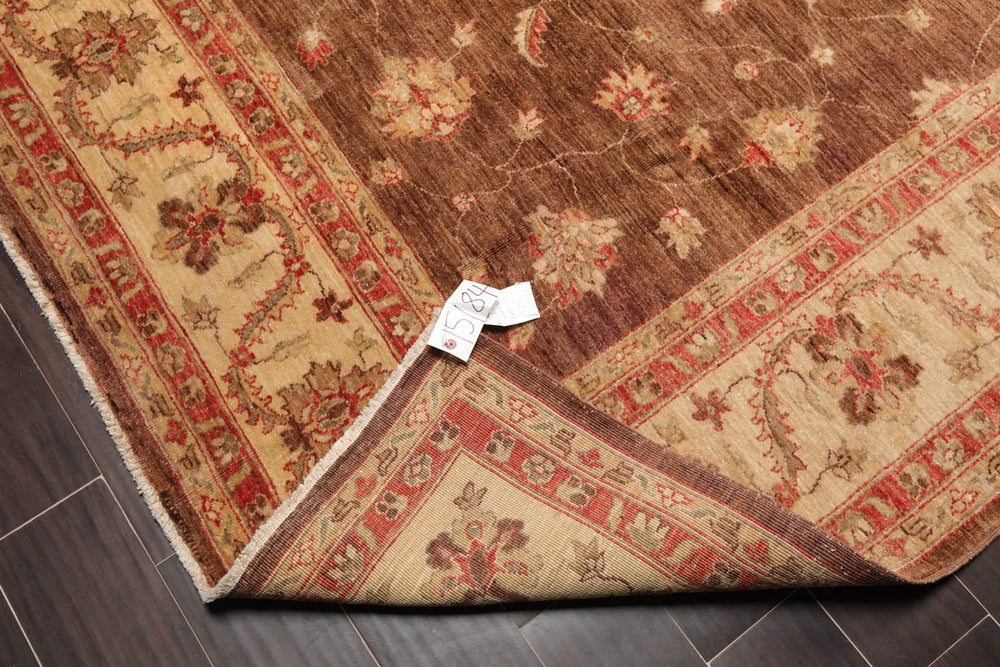 8x10 Brown, Beige, Coral Color Hand Knotted Peshawar 100% Wool Traditional Oriental Rug