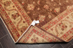 8x10 Brown, Beige, Coral Color Hand Knotted Peshawar 100% Wool Traditional Oriental Rug