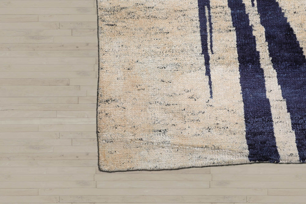 10x14 Beige, Ivory, Blue Color Hand Knotted Tibetan 100% Wool Modern Oriental Rug