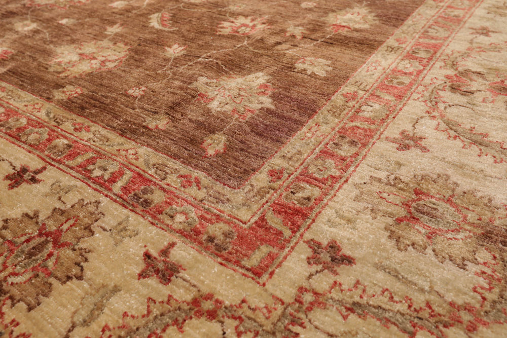 8x10 Brown, Beige, Coral Color Hand Knotted Peshawar 100% Wool Traditional Oriental Rug