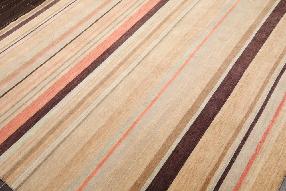 8x10 Beige, Tan, Coral Color Hand Knotted 100% Wool Modern Oriental Rug