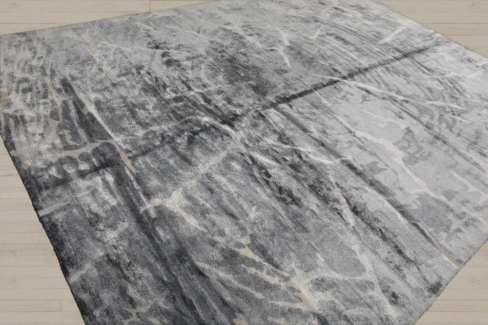 9x12 Tone on Tone Ash Gray, Ash Gray, Color Hand Knotted 100% Wool Modern Oriental Rug