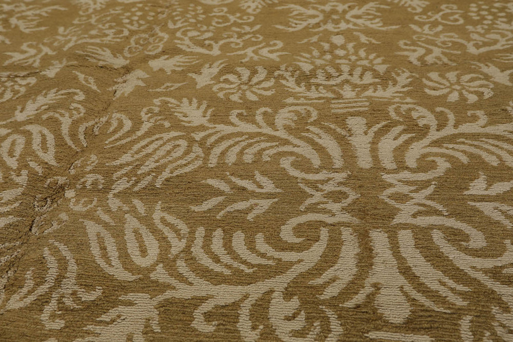 6x9 Brown, Light Gold, Color Hand Knotted Wool & Silk Transitional Oriental Rug