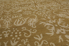 6x9 Brown, Light Gold, Color Hand Knotted Wool & Silk Transitional Oriental Rug
