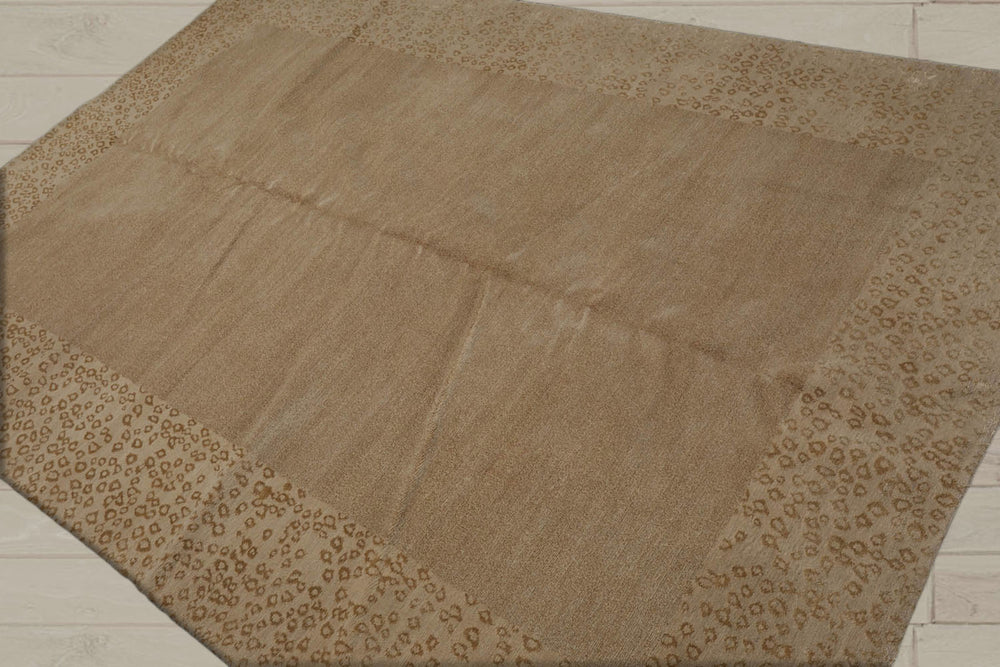 6x9 Tone on Tone Beige, , Color Hand Knotted Wool & Silk Modern Oriental Rug