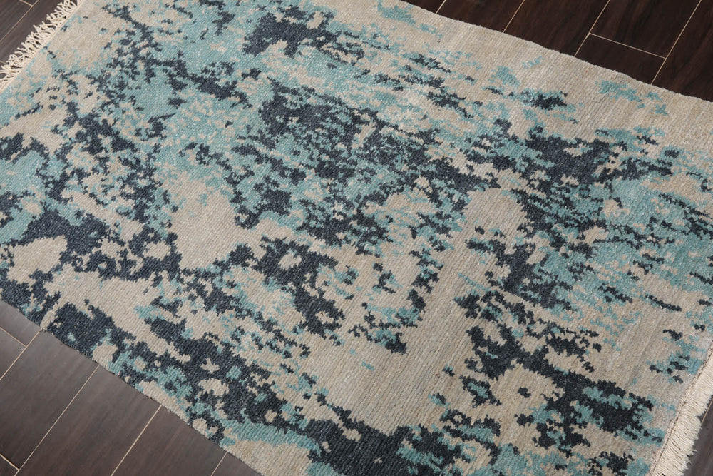 3x5 Beige, Gray, Aqua Color Hand Knotted 100% Wool Modern Oriental Rug
