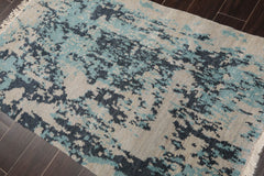 3x5 Beige, Gray, Aqua Color Hand Knotted 100% Wool Modern Oriental Rug