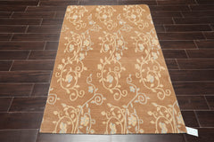 4x6 Caramel, Beige, Aqua Color Hand Knotted 100% Wool Transitional Oriental Rug
