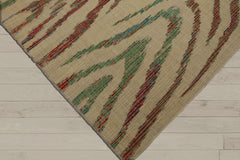 8x11 Beige, Brown, Cranberry Color Hand Knotted Peshawar 100% Wool Modern Oriental Rug