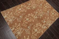 4x6 Caramel, Beige, Aqua Color Hand Knotted 100% Wool Transitional Oriental Rug