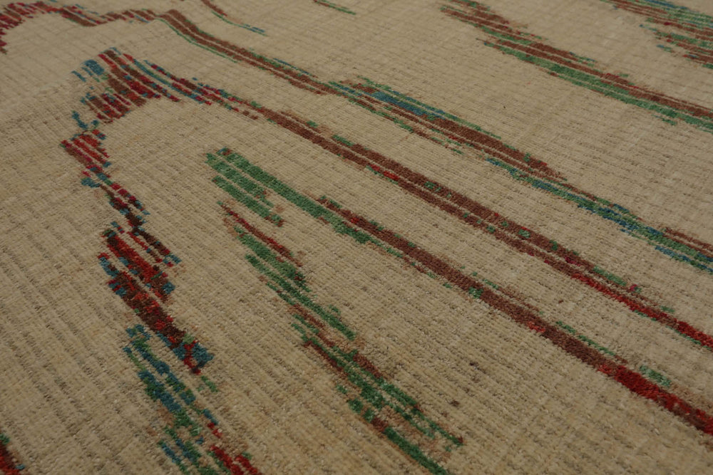 8x11 Beige, Brown, Cranberry Color Hand Knotted Peshawar 100% Wool Modern Oriental Rug