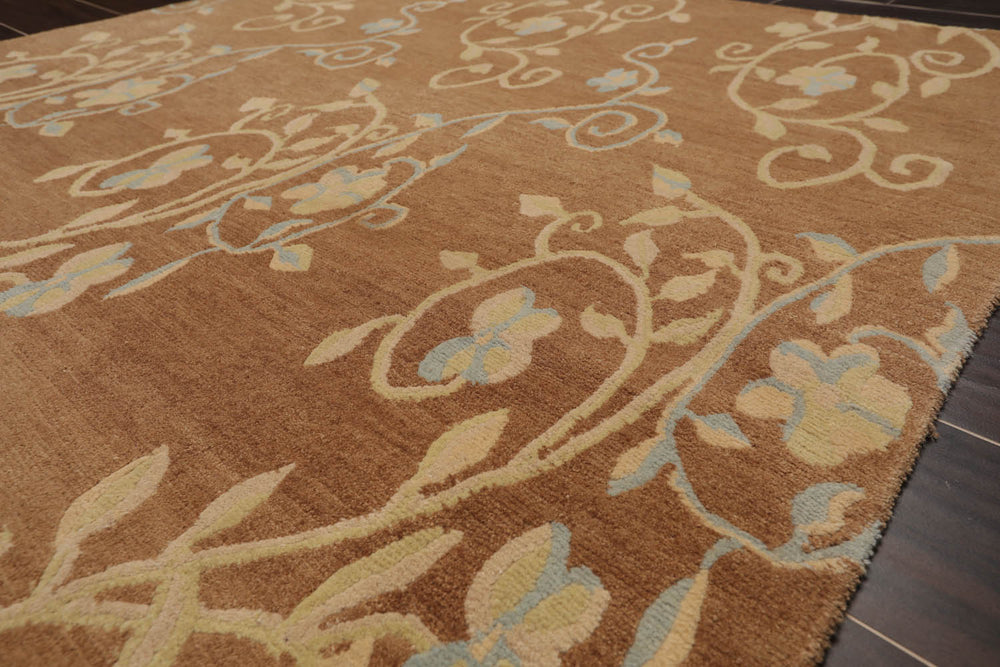 4x6 Caramel, Beige, Aqua Color Hand Knotted 100% Wool Transitional Oriental Rug