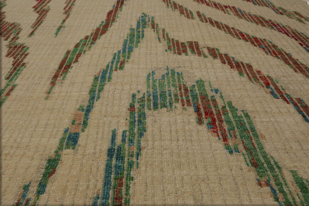 8x11 Beige, Brown, Cranberry Color Hand Knotted Peshawar 100% Wool Modern Oriental Rug