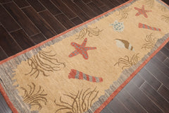 Runner Beige, Pistacchio, Dark Gray Color Hand Knotted 100% Wool Modern Oriental Rug