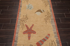 Runner Beige, Pistacchio, Dark Gray Color Hand Knotted 100% Wool Modern Oriental Rug