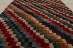 2'6x12 Red, Green, Blue Color Hand Knotted Wool & Silk Contemporary Oriental Rug