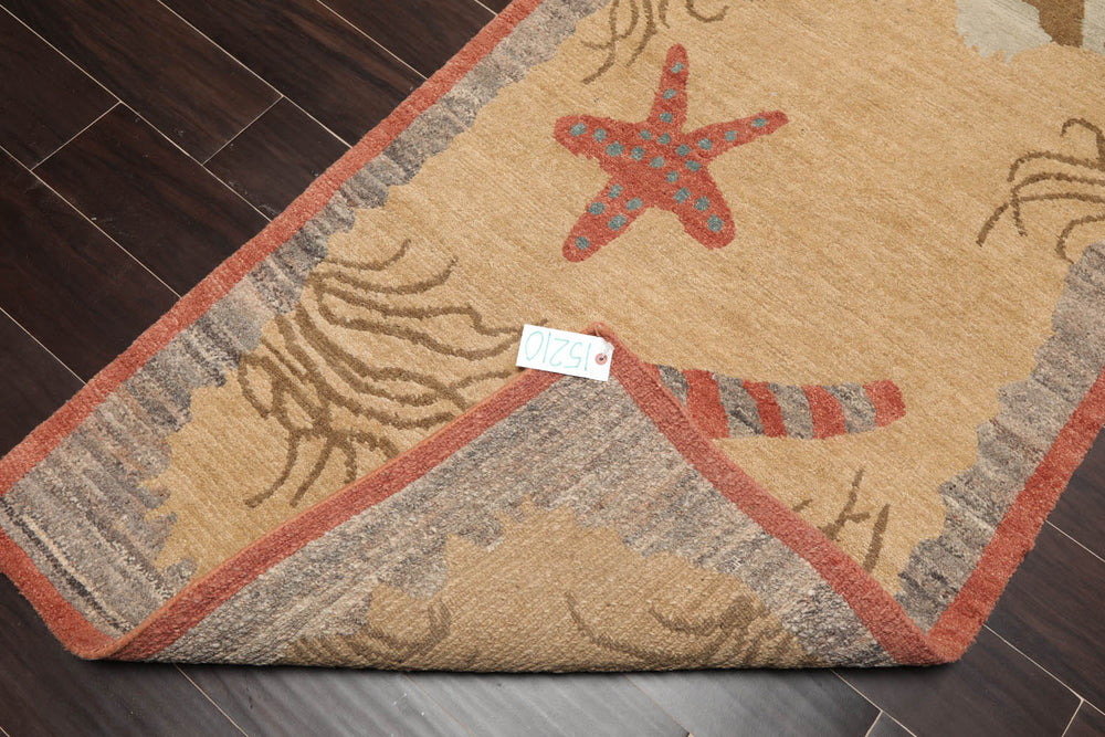 Runner Beige, Pistacchio, Dark Gray Color Hand Knotted 100% Wool Modern Oriental Rug
