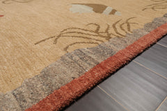 Runner Beige, Pistacchio, Dark Gray Color Hand Knotted 100% Wool Modern Oriental Rug