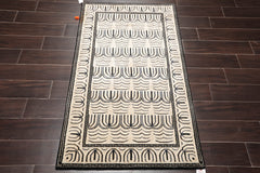 3x5 Cream, Gray, Black Color Hand Knotted 100% Wool Modern Oriental Rug