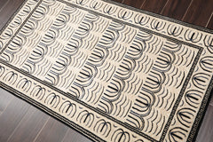 3x5 Cream, Gray, Black Color Hand Knotted 100% Wool Modern Oriental Rug