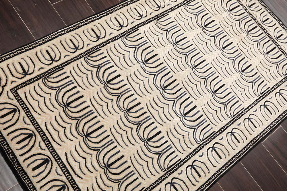 3x5 Cream, Gray, Black Color Hand Knotted 100% Wool Modern Oriental Rug