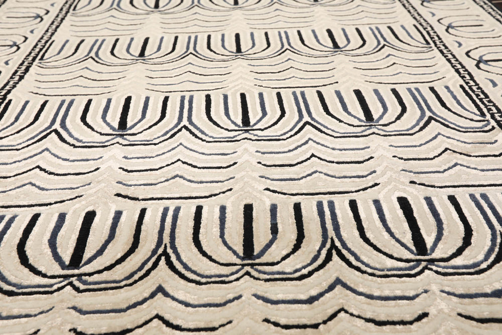 3x5 Cream, Gray, Black Color Hand Knotted 100% Wool Modern Oriental Rug
