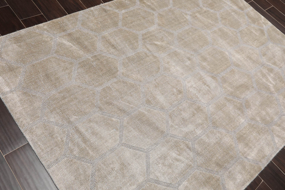 5x7 Gray, , Color Hand Knotted Viscose Modern Oriental Rug