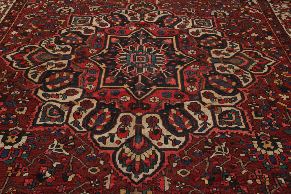 Palace Rust, Ivory, Navy Color Hand Knotted Bakhtiari 100% Wool Traditional Oriental Rug