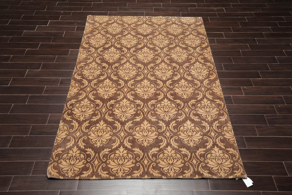 6x9 Brown, Caramel, Color Hand Knotted 100% Wool Transitional Oriental Rug