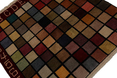 Knotted Rug Hand Knotted 3'7''x3'7'' Square Modern Contemporary Wool Oriental Area Rug