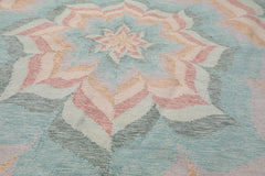 Knotted Rug Beige Hand Knotted 6'x6' Round Transitional Kilim Dhurry Wool Oriental Area Rug