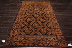 6x9 Charcoal, Brown, Gold Color Hand Knotted 100% Wool Transitional Oriental Rug