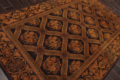 6x9 Charcoal, Brown, Gold Color Hand Knotted 100% Wool Transitional Oriental Rug