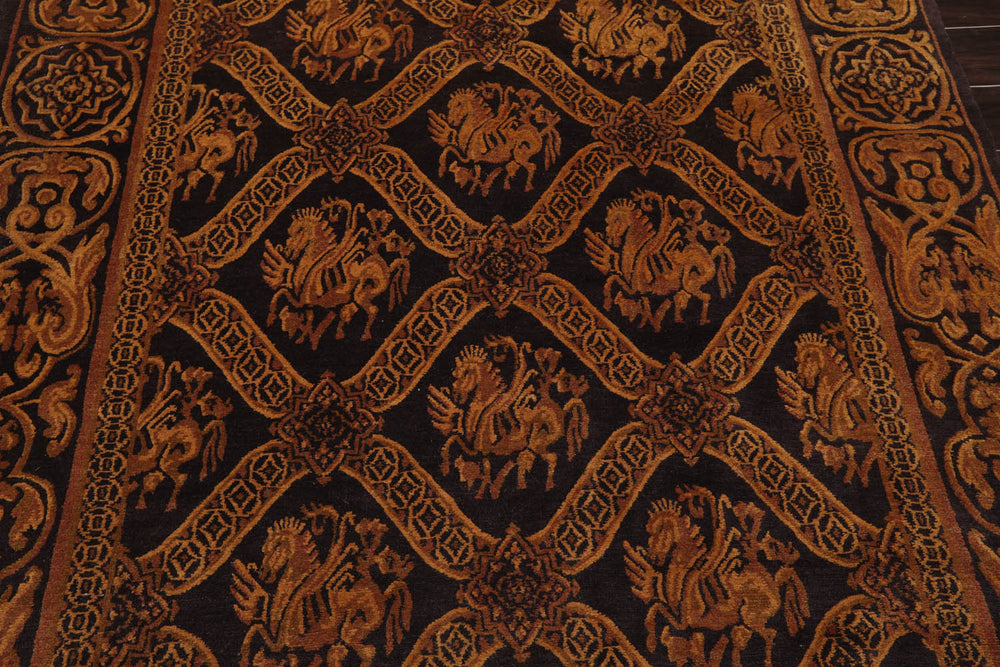 6x9 Charcoal, Brown, Gold Color Hand Knotted 100% Wool Transitional Oriental Rug