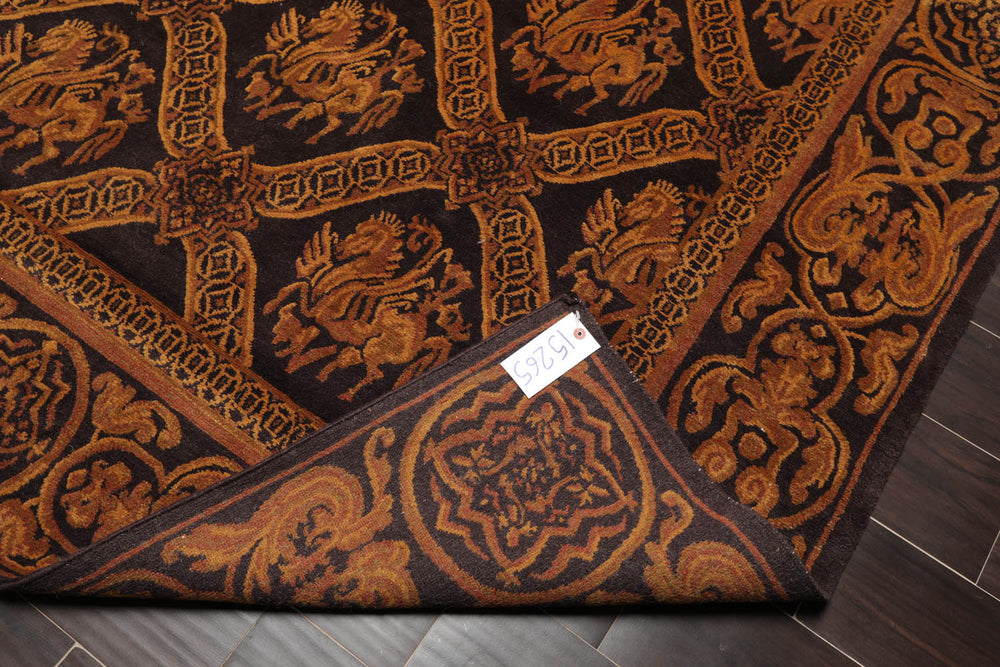 6x9 Charcoal, Brown, Gold Color Hand Knotted 100% Wool Transitional Oriental Rug