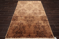 5x8 Tan, Brown, Color Hand Knotted 100% Wool Transitional Oriental Rug
