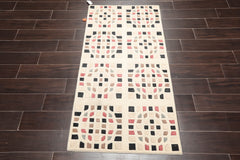 3x5 Cream, Brown, Black Color Hand Knotted 100% Wool Modern Oriental Rug