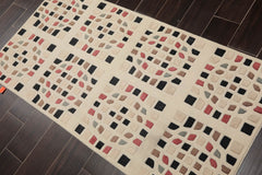 3x5 Cream, Brown, Black Color Hand Knotted 100% Wool Modern Oriental Rug